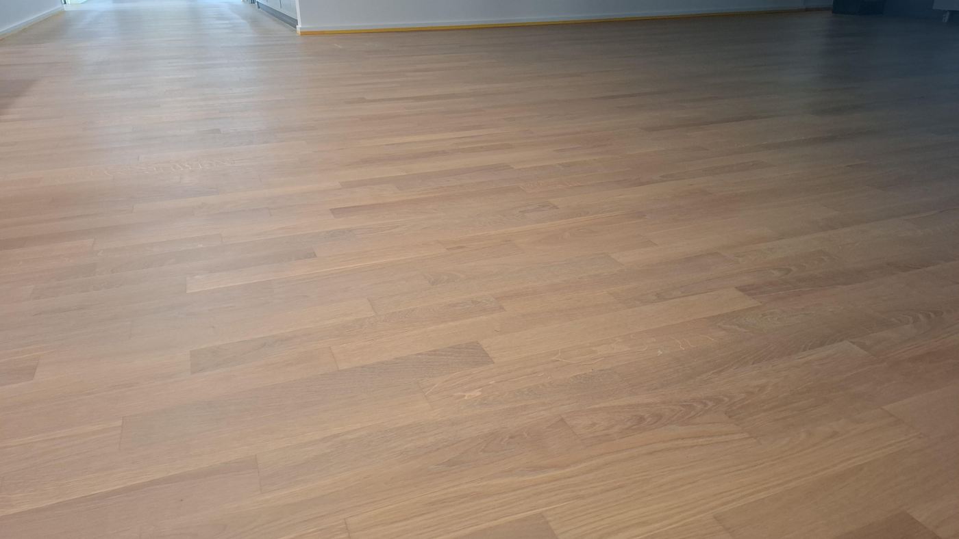 Light oak parquet sanded pigmented and oiled in an office space Wallstrasse Berlin
